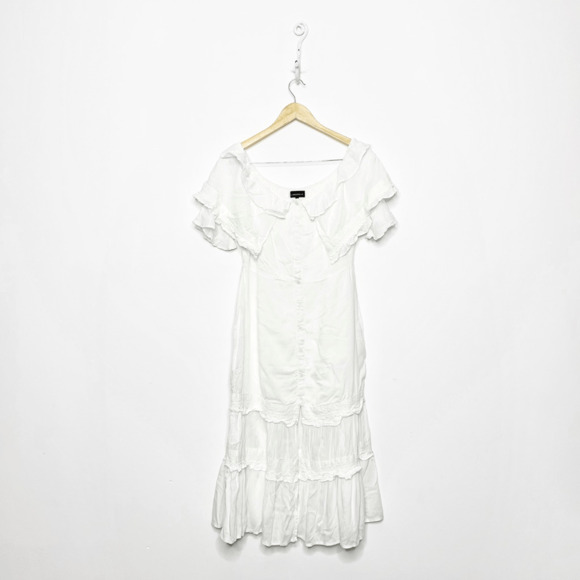 Majorelle Gemini Off The Shoulder Dress Stardust white midi ruffle WOMENS MEDIUM - Picture 1 of 6